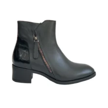 کفش زنانه بوت کلاسيک تمام چرم مدل 1279 زيپی پاشنه دار پشت کروکو برند دريچی Derici رنگ مشکی